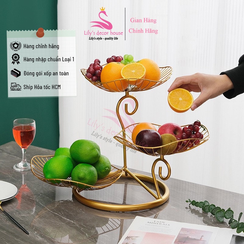 Khay đựng bánh kẹo hoa quả 3 tầng trang trí bàn ăn nhà bếp Lily's decor house decor bàn trà nhà hàng khách sạn