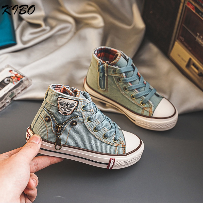 Giày Thể Thao Vải Canvas Phối Denim Thời Trang Cho Bé