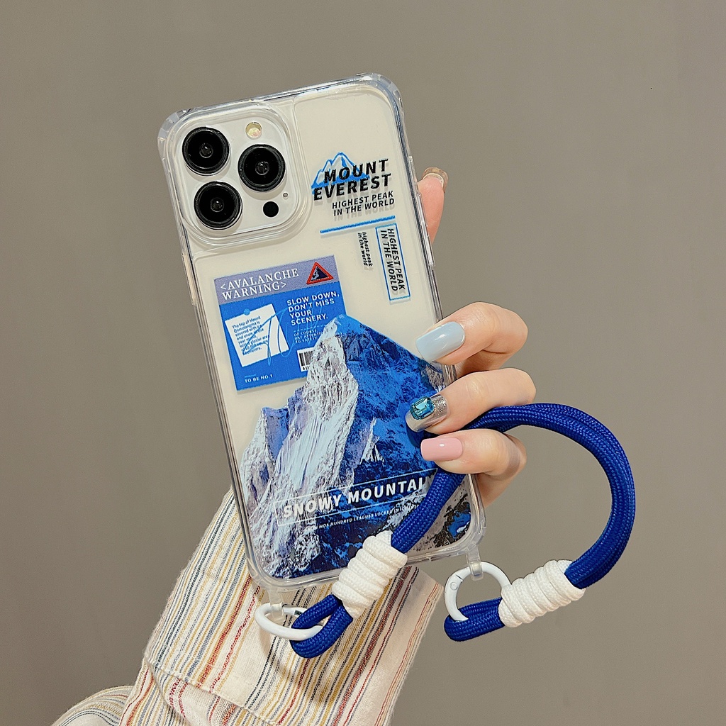 Ốp Điện Thoại Tpu Dẻo Trong Suốt Họa Tiết Ngọn Núi Tuyết Đơn Giản Chống Sốc Kèm Dây Đeo Cho iphone 12 14 13 11 Pro Max