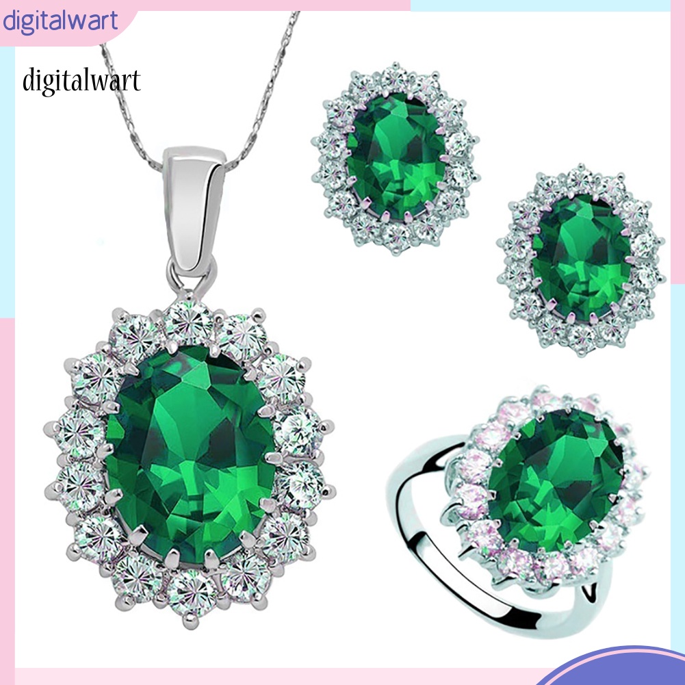 Kỹ Thuật Số| Bộ Trang Sức 3 Món Gồm Vòng cổ, Bông Tai, Nhẫn, Vòng Tay Đính Đá