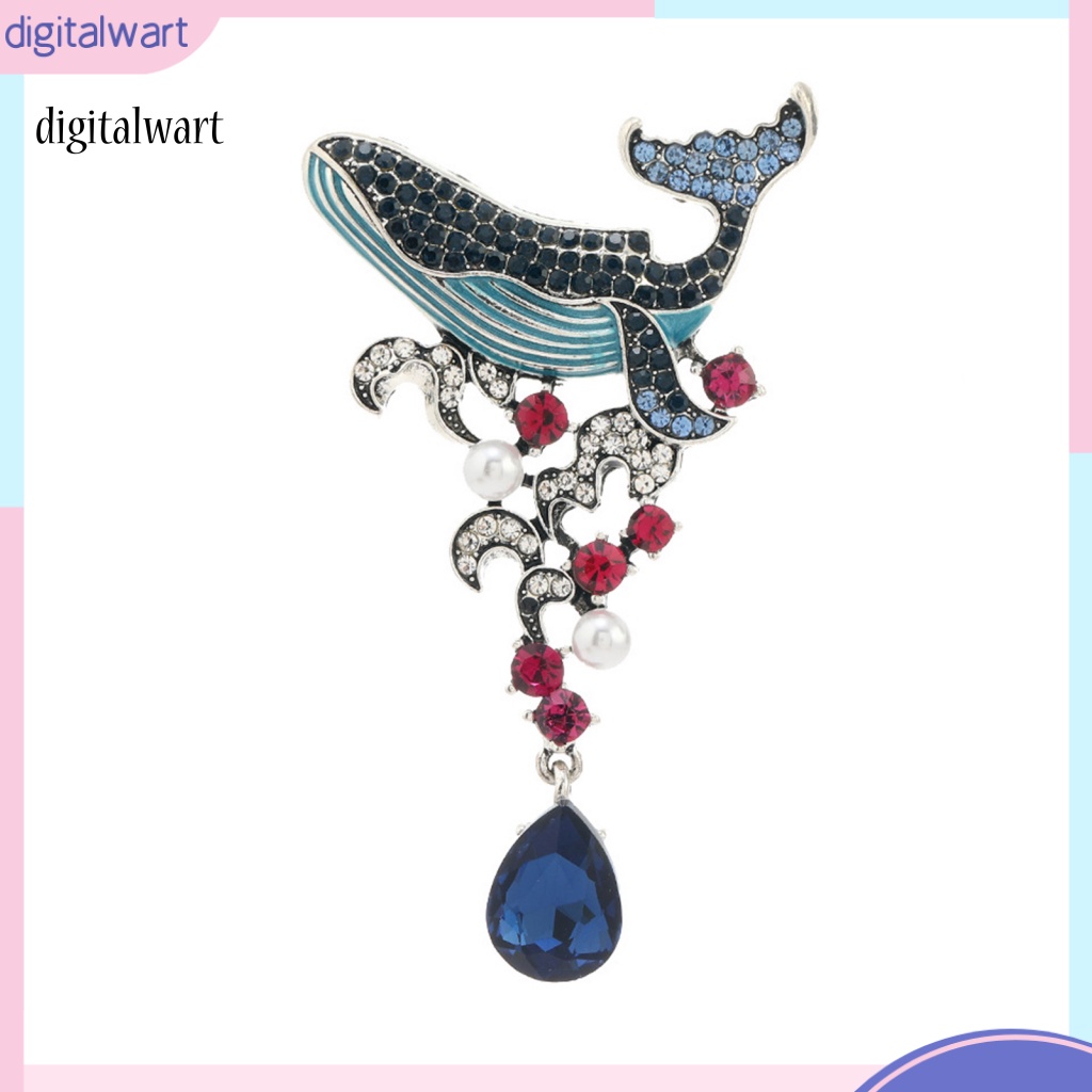 Kỹ Thuật Số| Ghim Cài Áo Hình Cá Voi Đính Đá Tráng Men Giả Chống Gỉ Sét Phong Cách Vintage