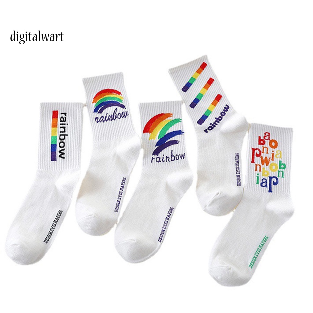 Kỹ Thuật Số| Vớ Thể Thao Dài Bằng Vải Mềm Nhẹ Thoáng Khí Co Giãn Tốt In Chữ Màu Cầu Vồng Tương Phản Thoải Mái Cho Nam
