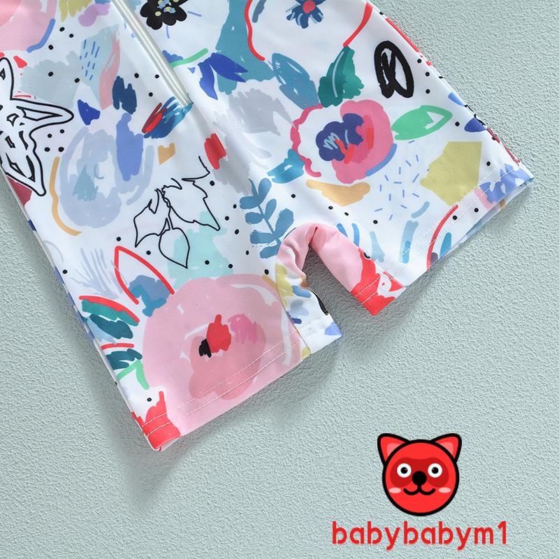 Bộ Đồ Bơi Tay Ngắn Có Khóa Kéo In Họa Tiết Màu Nước Dễ Thương Cho Bé