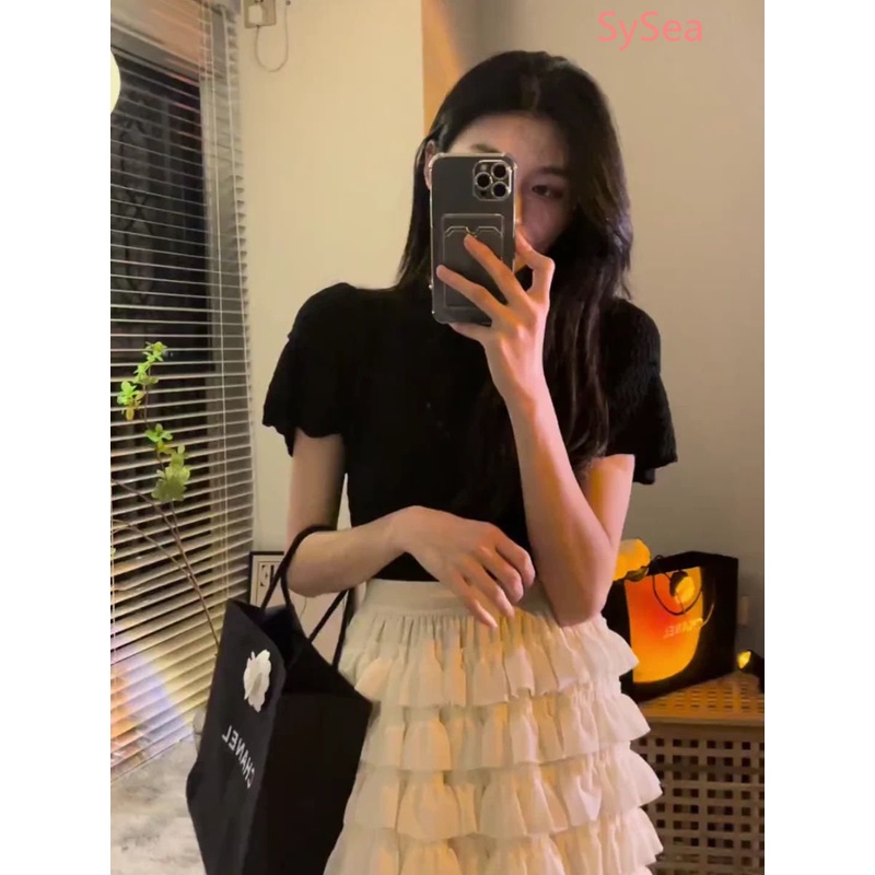 Áo Dệt Kim Ngắn Tay Hai Lớp Thời Trang Mùa Hè Cho Nữ