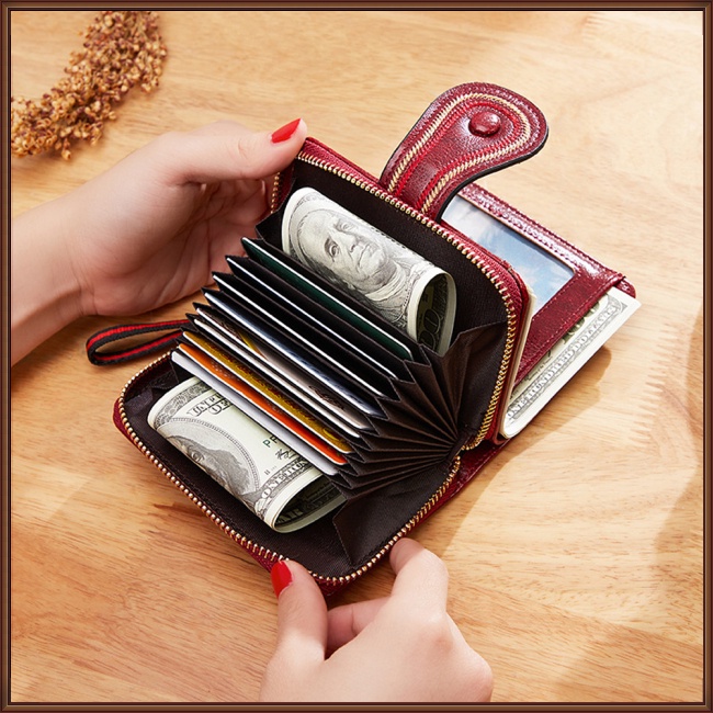 Ví Da Pu Ngắn Đựng Thẻ / Tiền Xu Có Khóa Kéo Thời Trang Cho Nữ Giá Đỡ