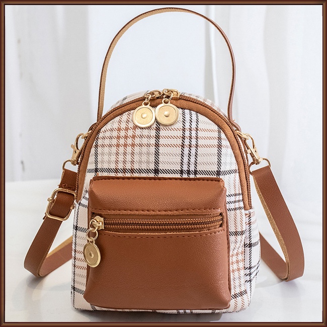 Ba Lô Da Nhân Tạo Mini Họa Tiết Kẻ Sọc Với Tay Cầm Mềm Mại Cho Nữ