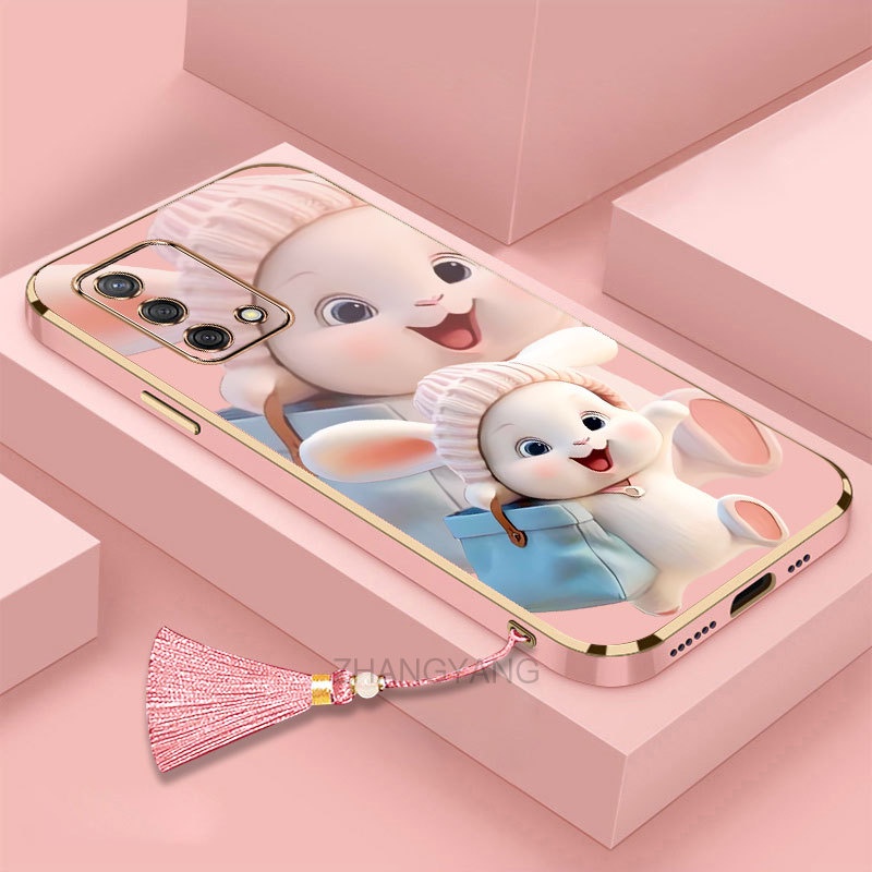 Ốp lưng oppo a74 a95 Silicon Viền Thẳng Họa Tiết Chú Thỏ Nhiều Màu Dễ Thương Kèm Dây Đeo Cho oppo a74 a95