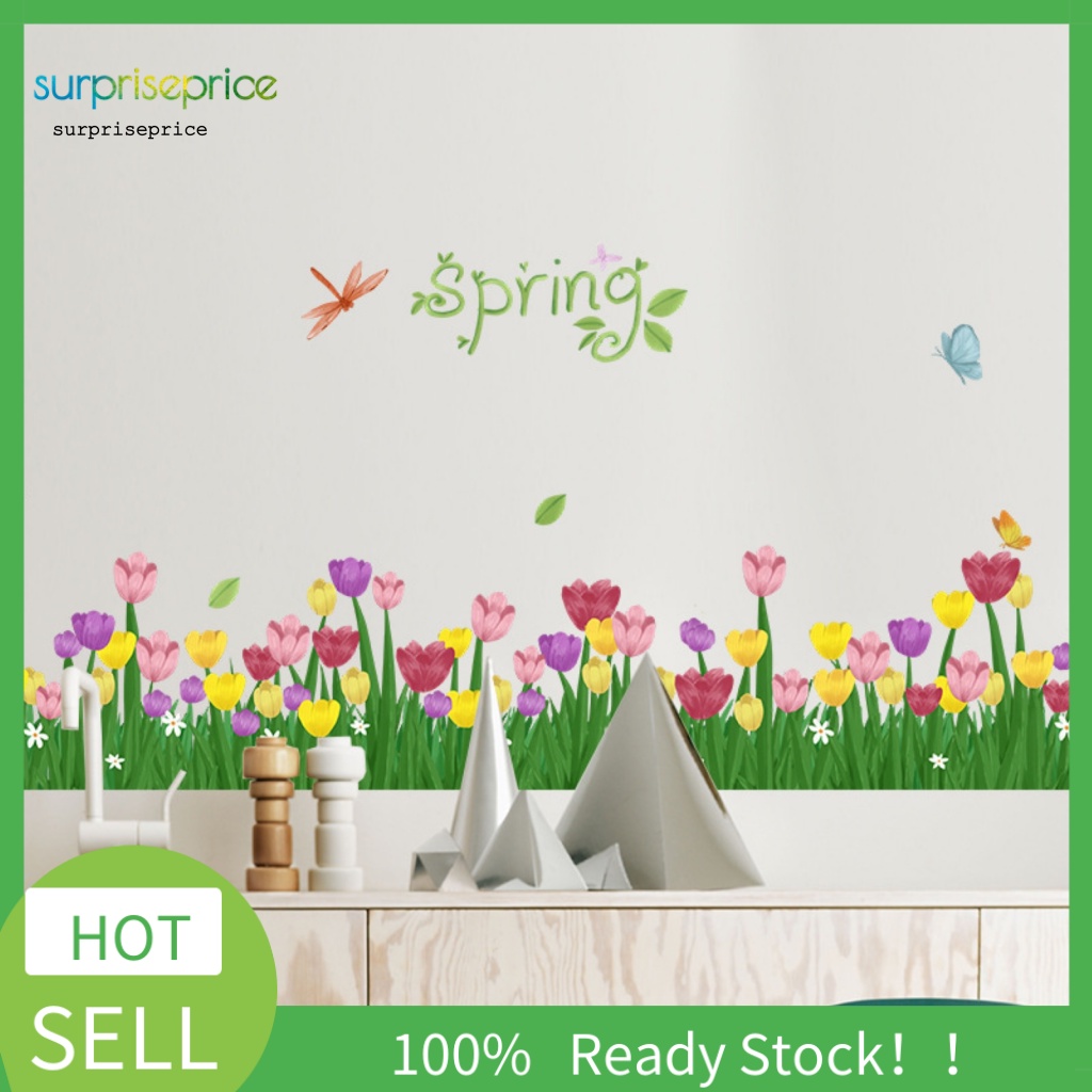 Sticker Dán Tường Chống Thấm Nước Họa Tiết Hoa Tulip Dễ Thương Bắt Mắt