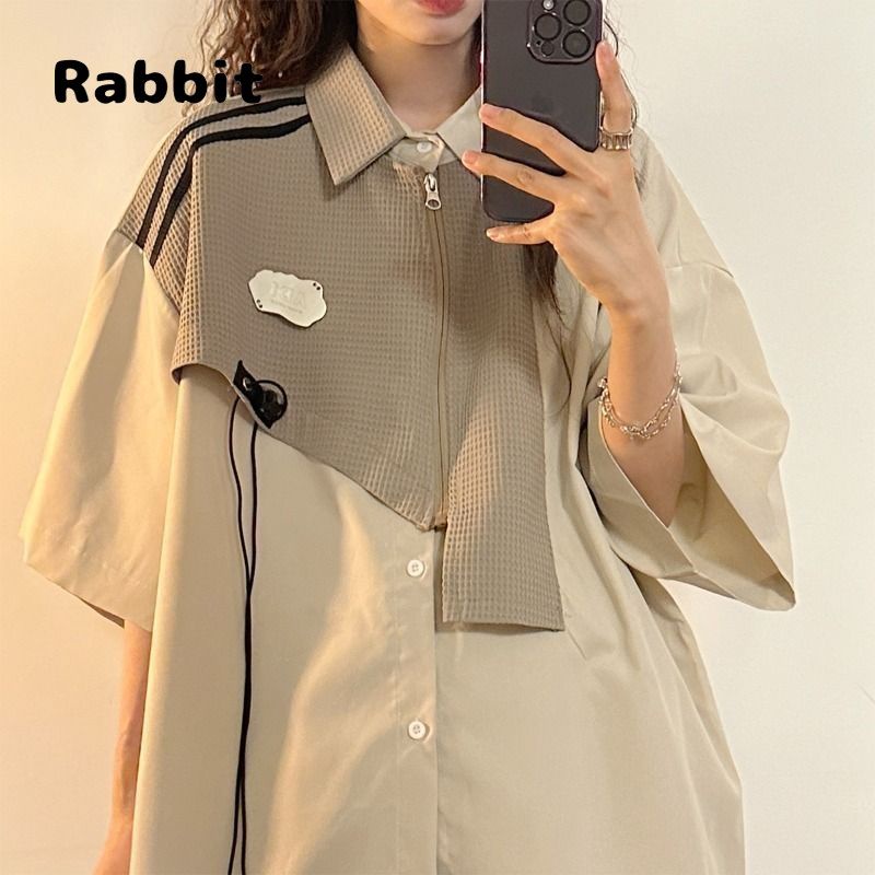 Áo Sơ Mi Tay Ngắn Dáng Rộng Phối Màu Sắc Tương Phản Phong Cách Retro Mỹ Độc Đáo Thời Trang Mùa Hè Cho Nam Và