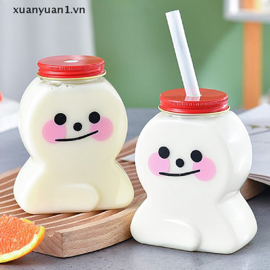 1 Bình Đựng Nước Ép 400ML Bằng Nhựa Trong Suốt In Họa Tiết Hoạt Hình Sáng Tạo