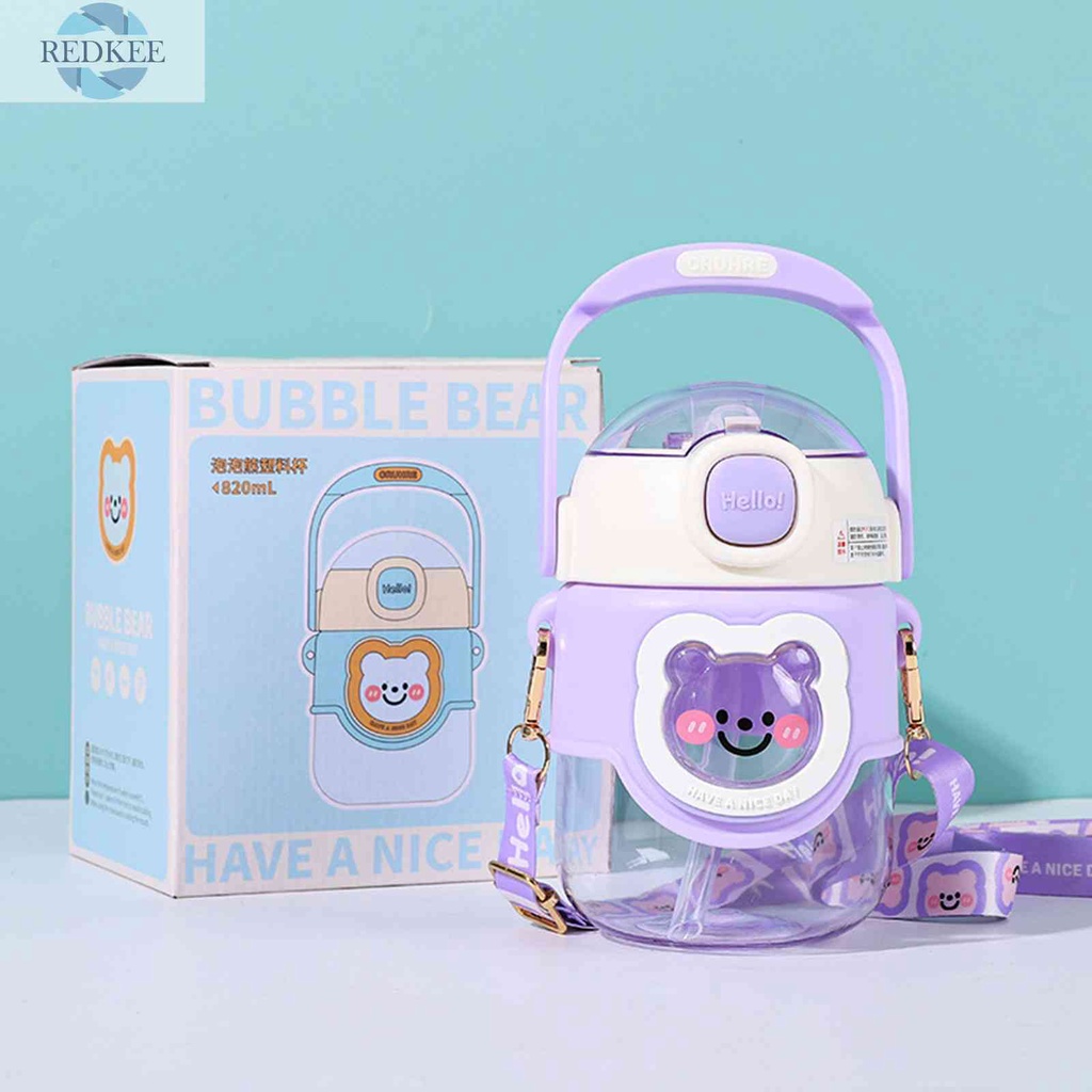 Bình Nước Thể Thao 820ml Họa Tiết Gấu Hoạt Hình Màu Sắc Ngẫu Nhiên