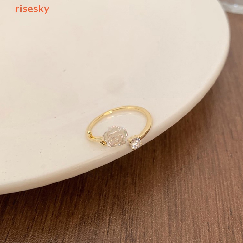 [risesky] Nhẫn Hở Hình Hoa Trà Dễ Thương Ngọt Ngào Nhẹ Nhàng Có Thể Điều Chỉnh Làm Quà Tặng Cho Bạn Gái