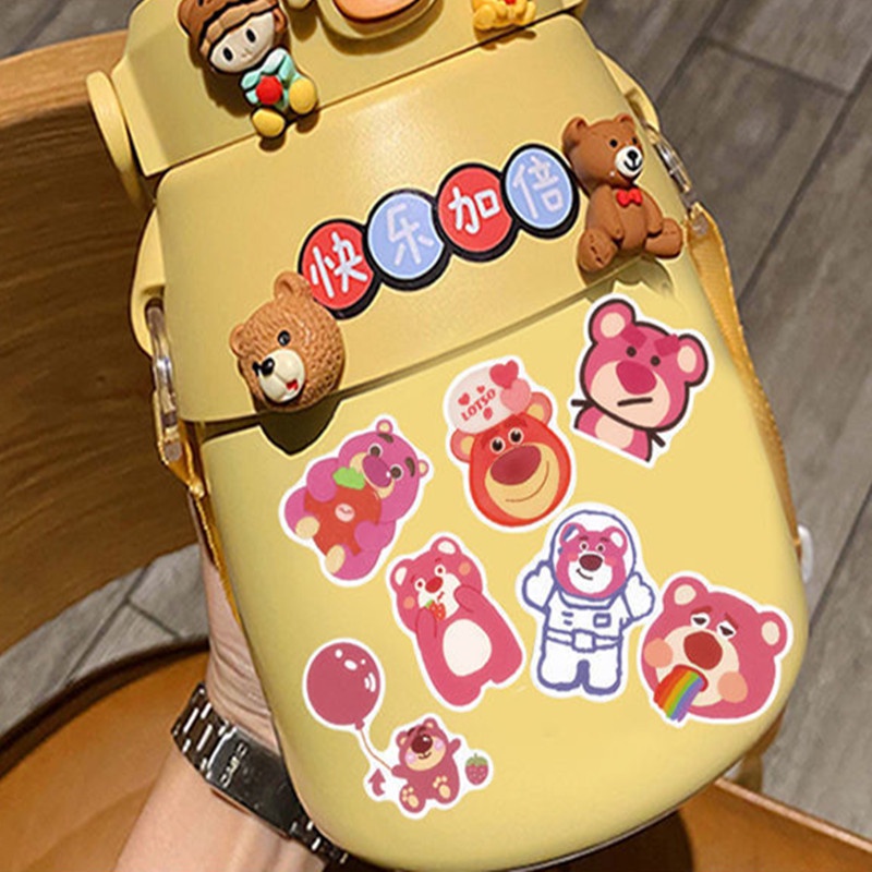 Bộ 50 Miếng Dán Trang Trí Chống Thấm Nước Họa Tiết Gấu Và Dâu Tây Dễ Thương