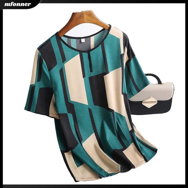 Áo Thun Nữ Tay Ngắn Cổ Tròn Dáng Suông Họa Tiết Caro Thời Trang Mùa Hè