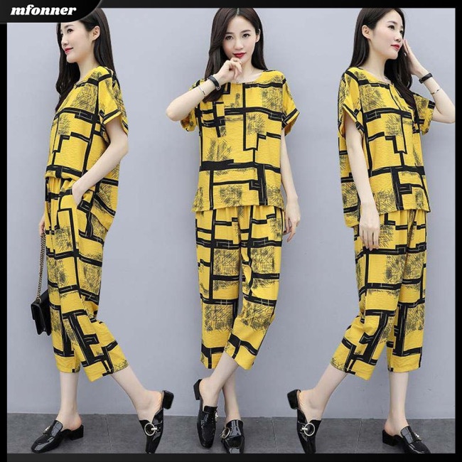 Set Đồ Mùa Hè 2 Món Gồm Áo Tay Cộc + Quần Dài Thời Trang Cho Nữ