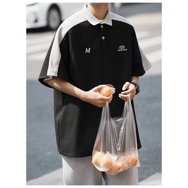 Áo polo Tay Ngắn Dáng Rộng Phối Màu Tương Phản Thời Trang Mùa Hè Phong Cách Mỹ Cho Nam