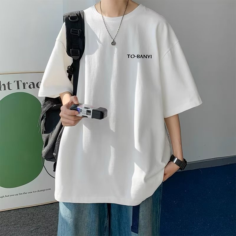 Áo Thun Tay Ngắn Dáng Rộng In Chữ Phong Cách Hàn Quốc Thời Trang Cho Nam Size M-5XL