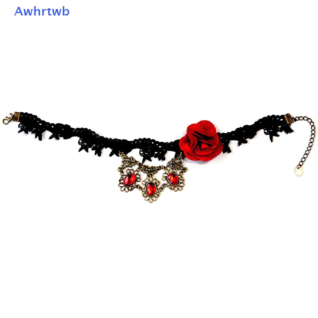 Vòng Cổ Choker Phối Ren Hoa Đính Đá Phong Cách Gothic Thời Trang Cho Nữ Mới