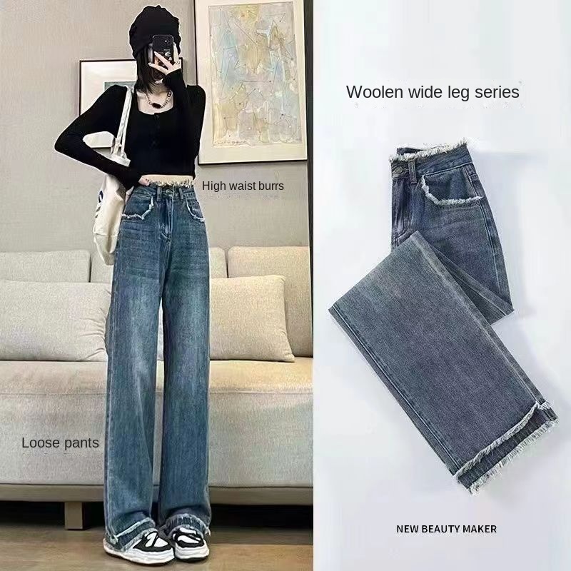 Quần Denim Ống Rộng Tua Rua Thời Trang Chất Lượng Cao