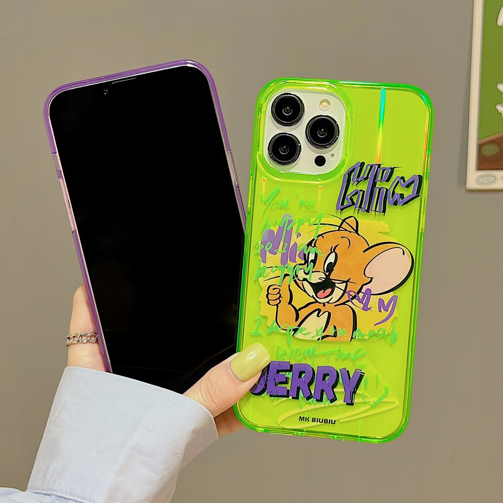 Ốp Điện Thoại TPU Dẻo Trong Suốt Họa Tiết Hoạt Hình Tom and Jerry Lấp Lánh Chống Rơi Cho iPhone 14 13 12 Pro Max