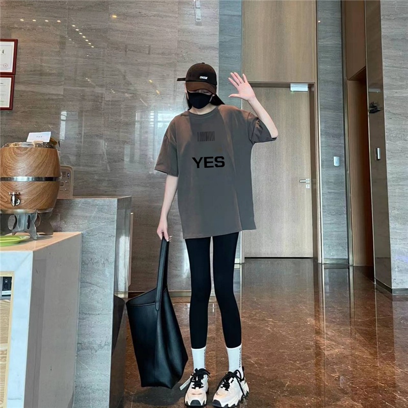 Áo Thun 100% Cotton Tay Ngắn Cổ Tròn In Chữ YES Thời Trang Mùa Hè Hàn Quốc Cho Nữ