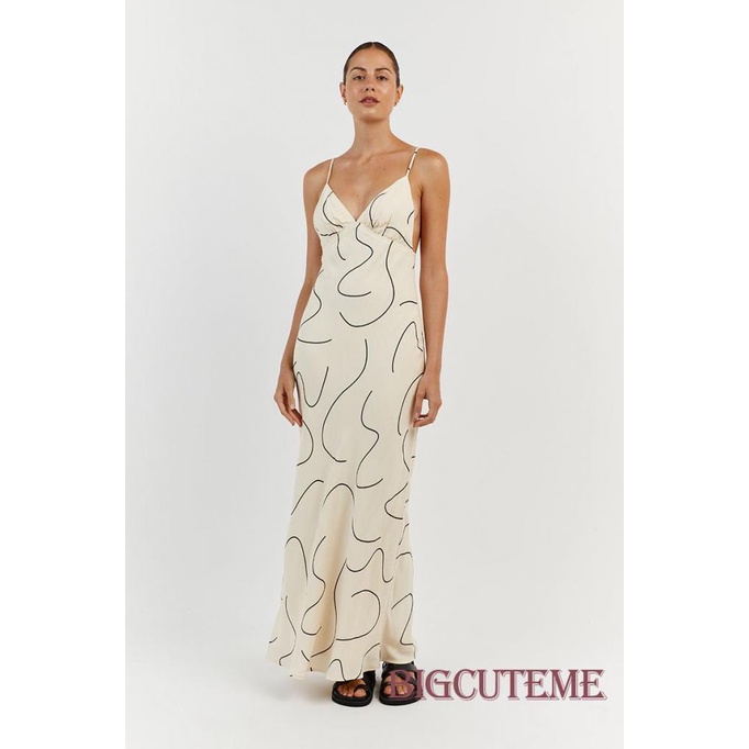Đầm Dài Không Tay Cổ Chữ V In Họa Tiết Màu Mơ Thời Trang Xuân Hè Dành Cho Nữ