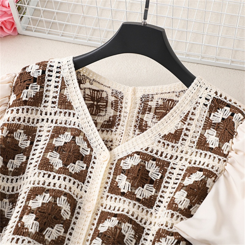 Xiangbao Áo Cardigan Dệt Kim Tay Ngắn Phồng Cài Nút Kiểu Vintage Cho Nữ