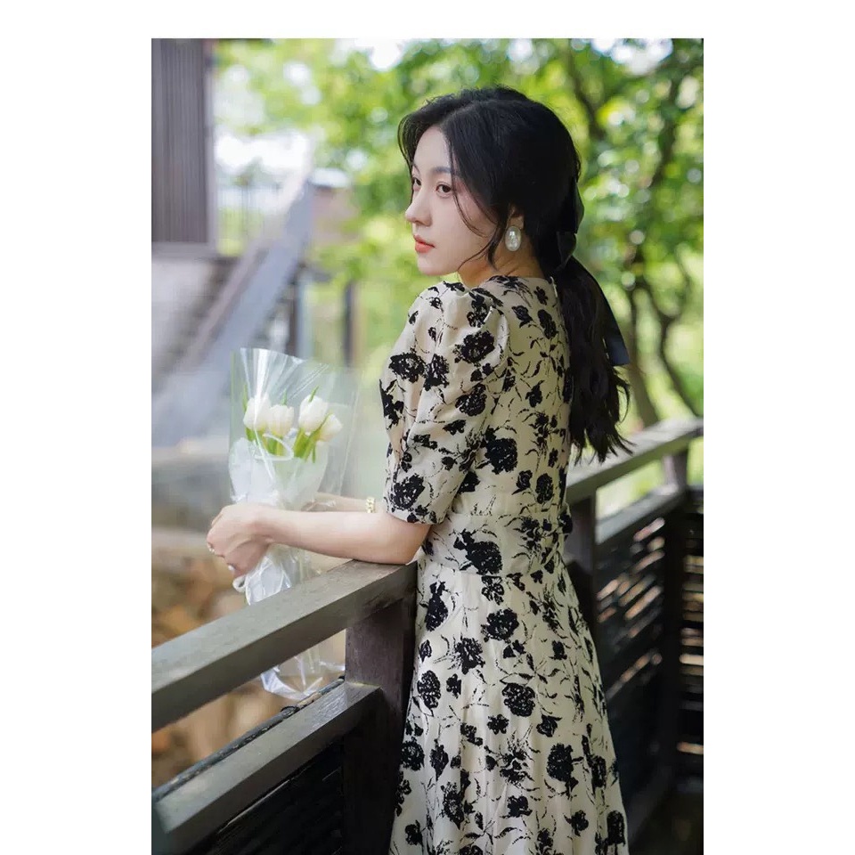 Váy hoa lụa midi sang chảnh 958