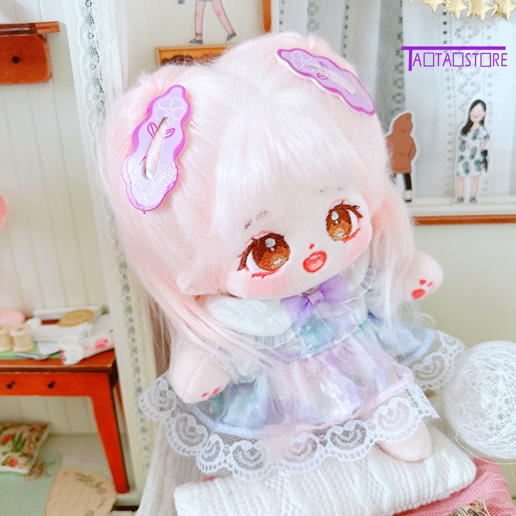 1 Bộ Kẹp Tóc + Băng Đô Vải Cotton Phối Ren Màu Tím Dễ Thương Cho Búp Bê 20cm