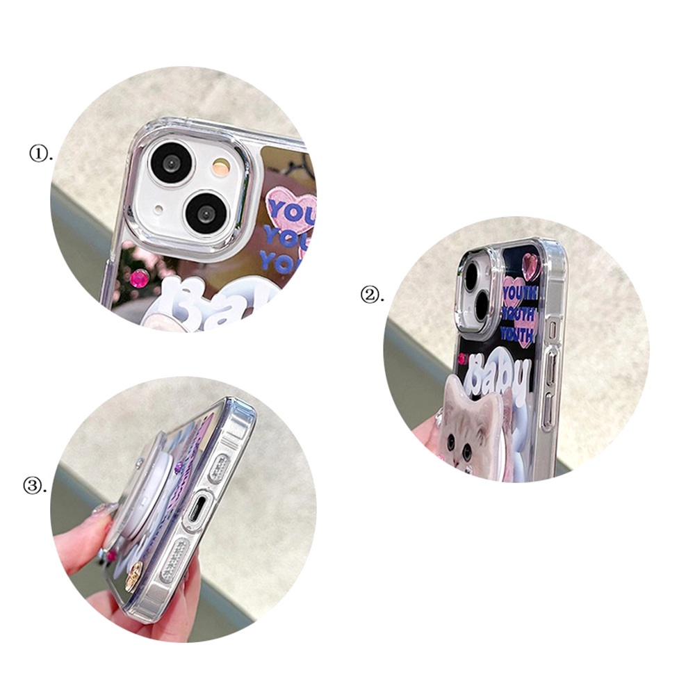 Ốp Điện Thoại TPU Mềm Chống Rơi Chống Trượt Gắn Kèm Giá Đỡ Và Gương Cho IPhone 14 13 12 11 Pro Max X XR 8 7 Plus