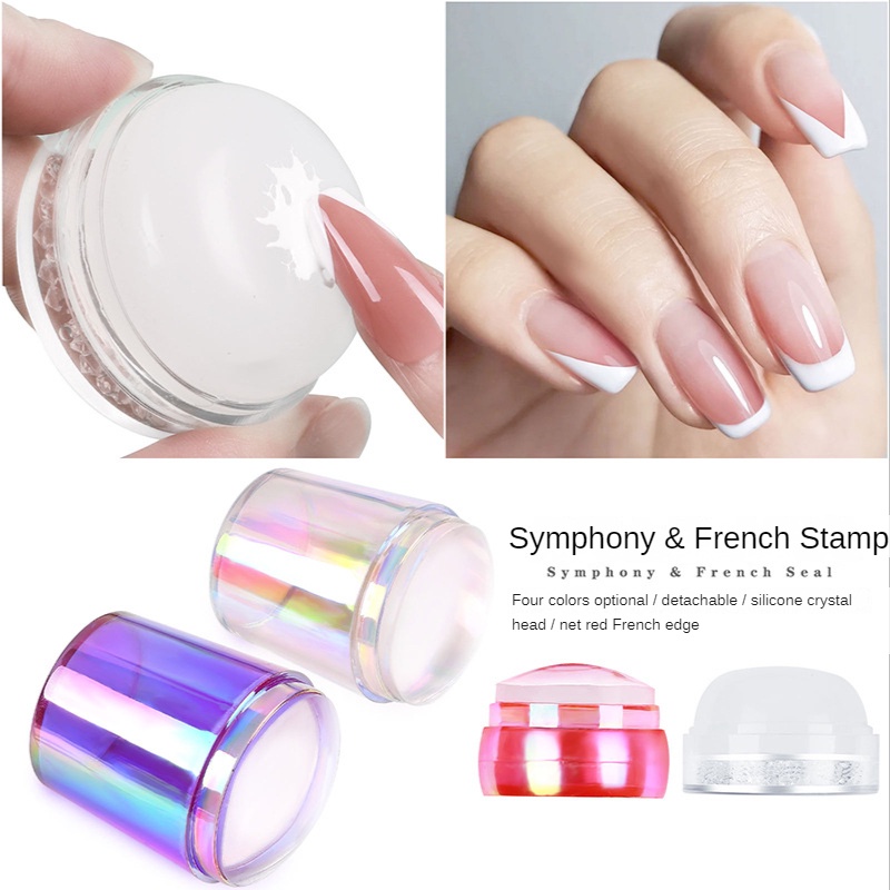 Con dấu nghệ thuật móng tay màu sắc cực quang bằng Gel silica mềm / Con dấu làm móng bằng Gel silica kiểu Pháp màu trắng sữa / Công cụ chuyển thiết kế móng tay / tem chuyển móng tay