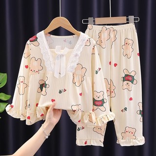 Bộ Đồ Ngủ Dài Tay Chống Muỗi Thời Trang Xuân Thu Cho Trẻ Em Gái