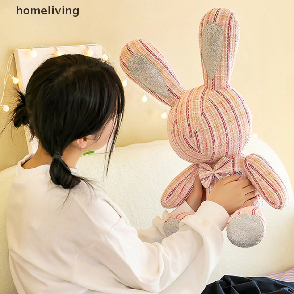 Búp Bê Thỏ Đang Ngồi 40cm Có Nơ Kim Cương Giả Với Và Không Có Đôi Mắt Vải Sọc Màu.