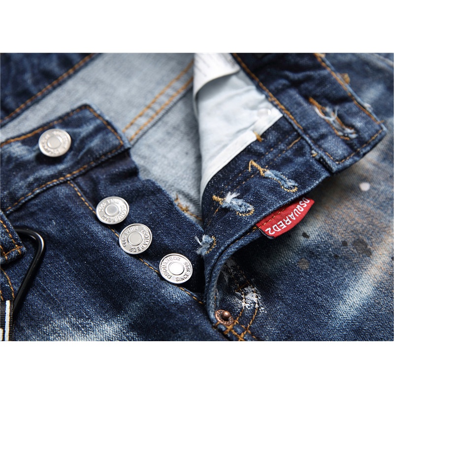 Quần Jean Nam skinny Nhỏ Mới Với Lỗ Vải Dính Không Sơn Màu Xanh Dương 1048