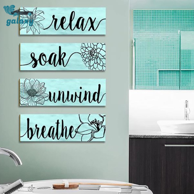 Galaxy Set 4 Bảng Gỗ Treo Tường Dày Dặn Họa Tiết Hoa Vintage Trang Trí Phòng Khách / Phòng Tắm