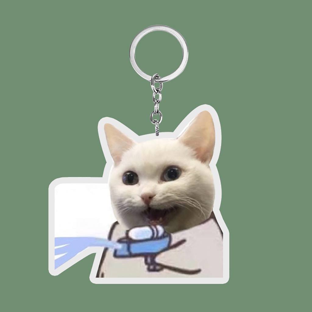 Móc khóa chó mèo há miệng ăn cơm cho bạn bè - chất liệu mica