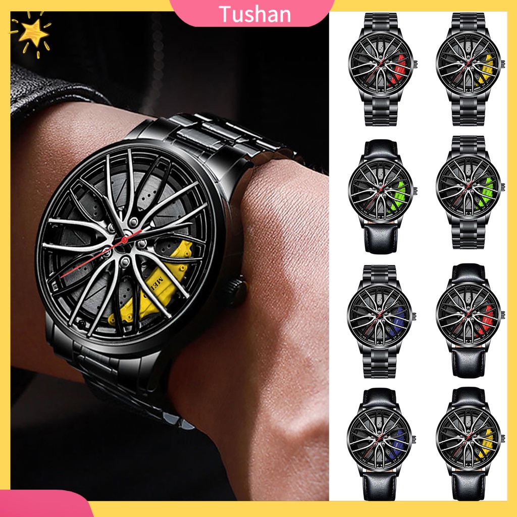 [Ts] Đồng Hồ Thạch Anh Tròn Hiển Thị Số Chính Xác Chống Sốc Khóa Bánh Xe Ẩn Tự Động Thiết Kế Bánh Xe Cho Nam Văn Phòng