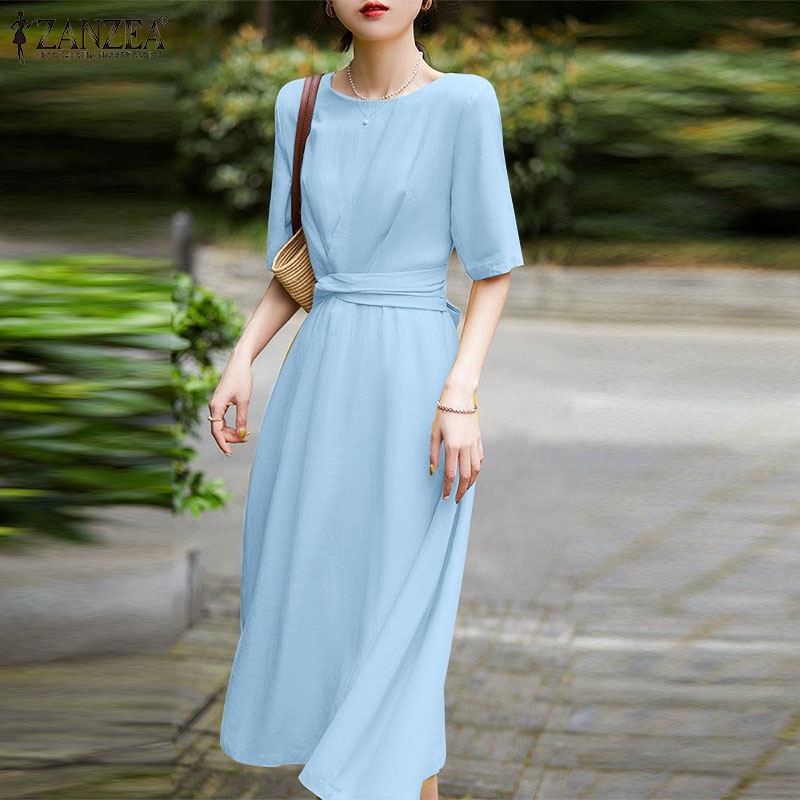 Đầm xếp ly ZANZEA tay ngắn thanh lịch hợp thời trang cho nữ