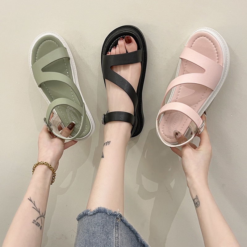 Xăng đan Đế Dày Màu Sắc Kẹo Ngọt Phong Cách La Mã Thời Trang Cho Nữ