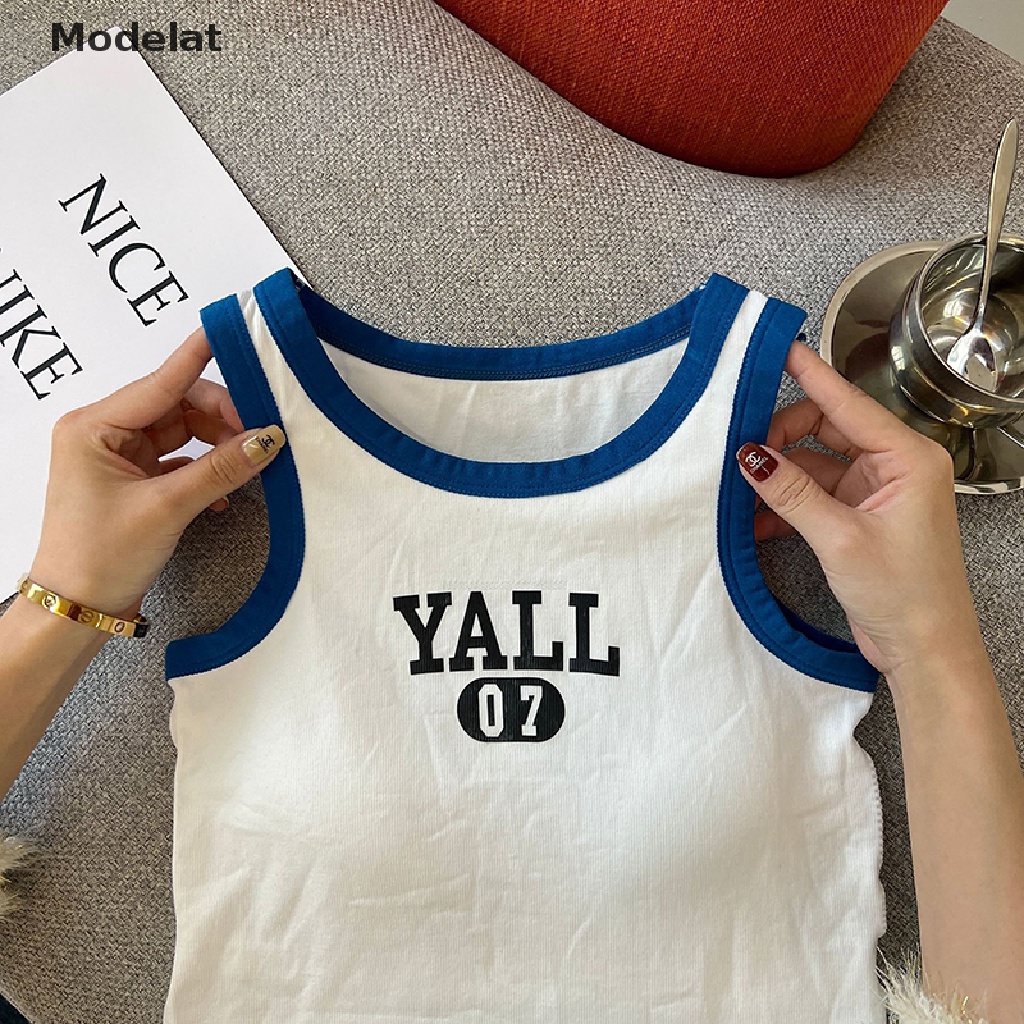 Áo Dây Sát Nách Cổ Tròn In Chữ Màu Sắc Tương Phản Thời Trang Mùa Hè Cho Nữ