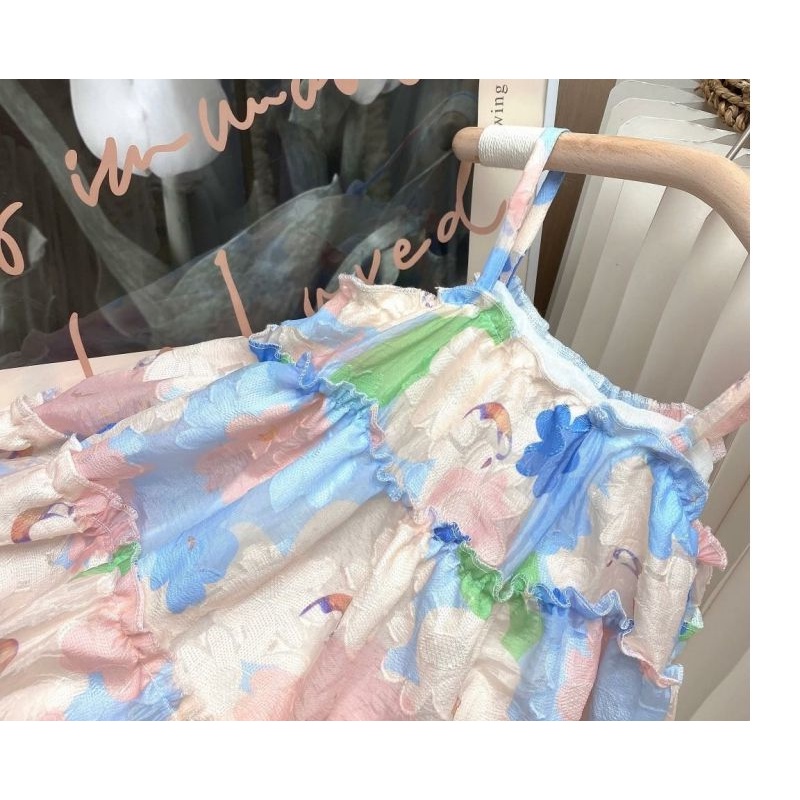 Đầm Công Chúa Hai Dây In Hoa Thời Trang Mùa Hè 2023 Cho Bé Gái