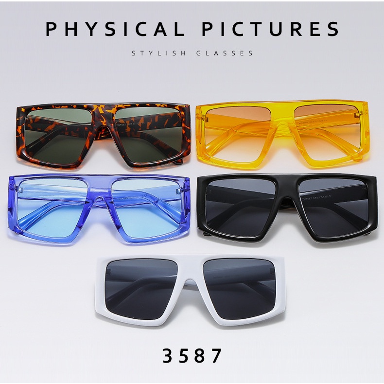 Kính Mát Gọng Vuông Lớn Chống Gió Không Xoay Tròng Màu Sắc Ngọt Ngào Phong Cách Cổ Điển Cho Nam Và Nữ