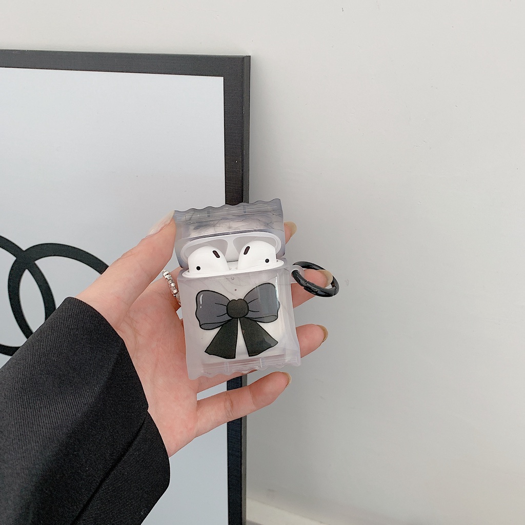 Vỏ Bảo Vệ Hộp Sạc Tai nghe không dây Airpods 1 / 2 3 Pro2 gen2022 Bằng Silicon Tpu Mềm Chống Trầy Hình Nơ Đen 3D