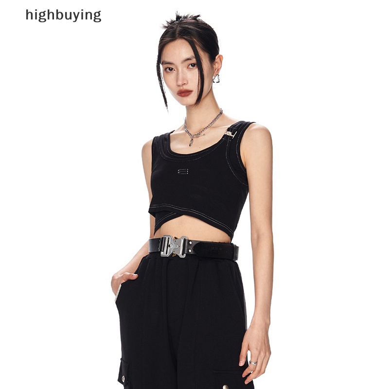 Hbvn Belle Áo Crop Top Giả Hai Lớp Không Tay Dáng Ôm Phong Cách Retro Mỹ Cho Nữ Modish