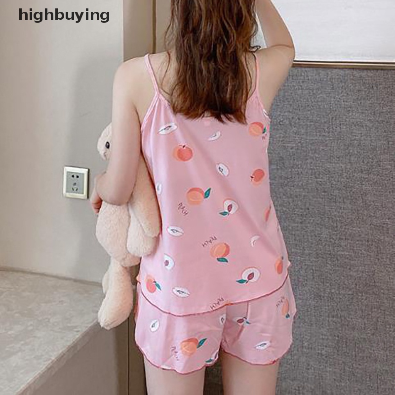 Bộ Đồ Ngủ 2 Mảnh Áo Hai Dây Phối Quần Short Dáng Rộng In Hoạt Hình Thời Trang Mùa Hè Cho Bạn Gái