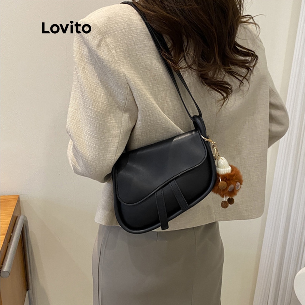 Túi đeo vai Lovito nhỏ họa tiết hoạt hình màu trơn phối viền tương phản thường ngày cho nữ L50AD122 (kaki/màu mơ/đen)