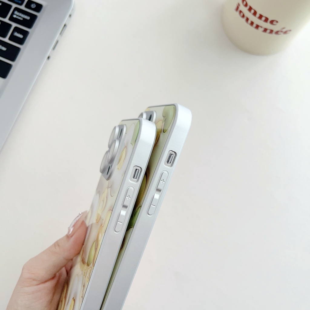 Ốp Điện Thoại Mặt Kính Viền Silicon Dẻo Chống Sốc Cho iPhone 11 12 13 14 PRO MAX XR XS 7 8 Plus