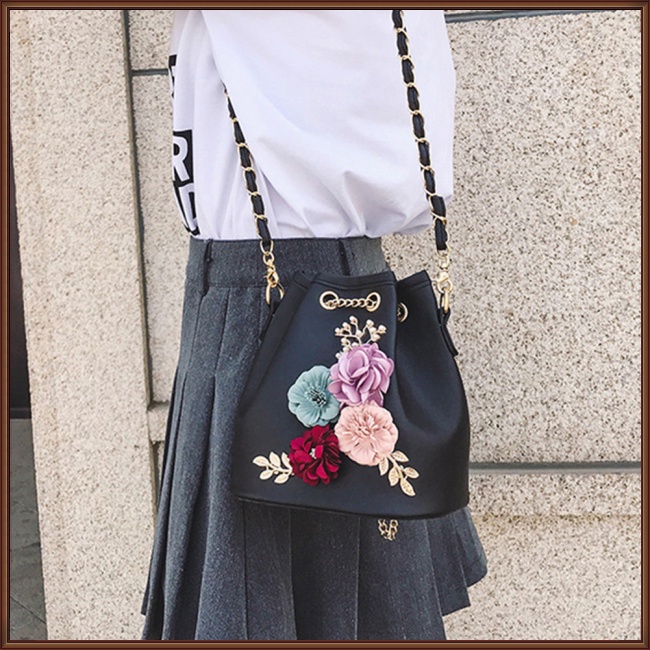 Túi Xách Rút Dây Họa Tiết Hoa Thời Trang Cho Nữ