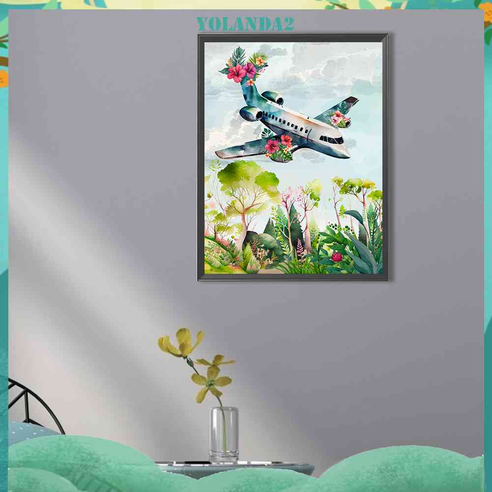 Tranh Đính Đá Kim Cương Toàn Bộ 5D DIY Hình Vẽ Máy Bay Dùng Trang Trí Nhà