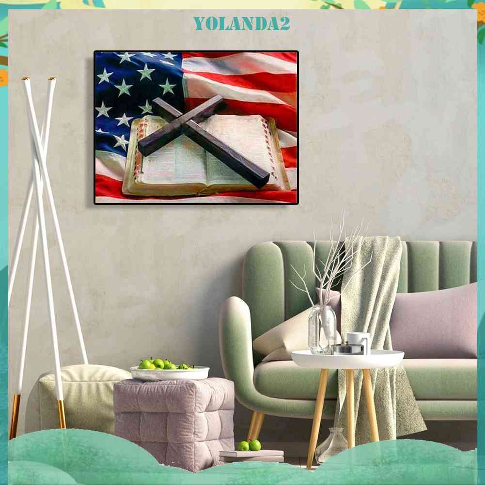 Tranh Đính Đá Kim Cương Toàn Bộ 5D DIY Hình Cờ Mỹ